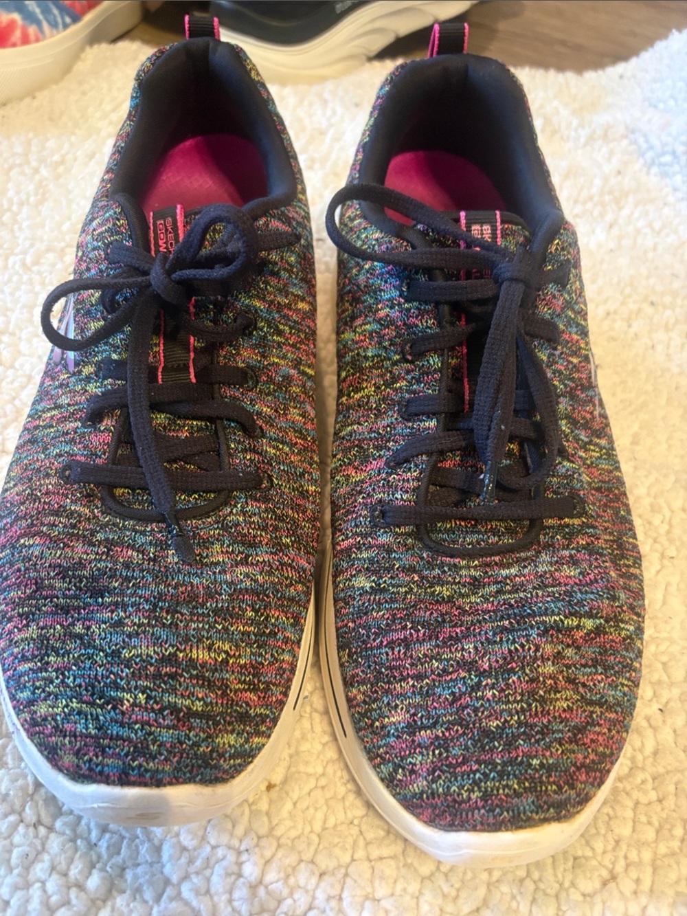 Skechers women’s Multicolor Knit Lace-Up Sneakers with Pink Accents
